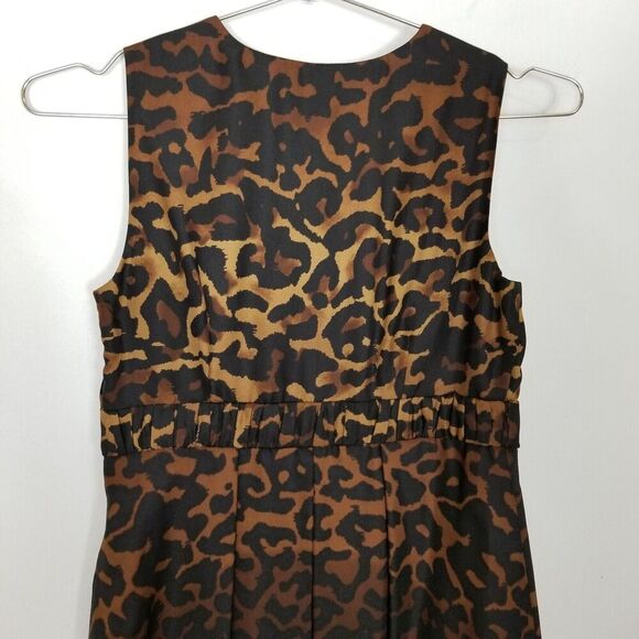 Alfani Women's Black/Brown Cheetah Leopard Silk Dress Size 4 Perite Pleated - Picture 5 of 8